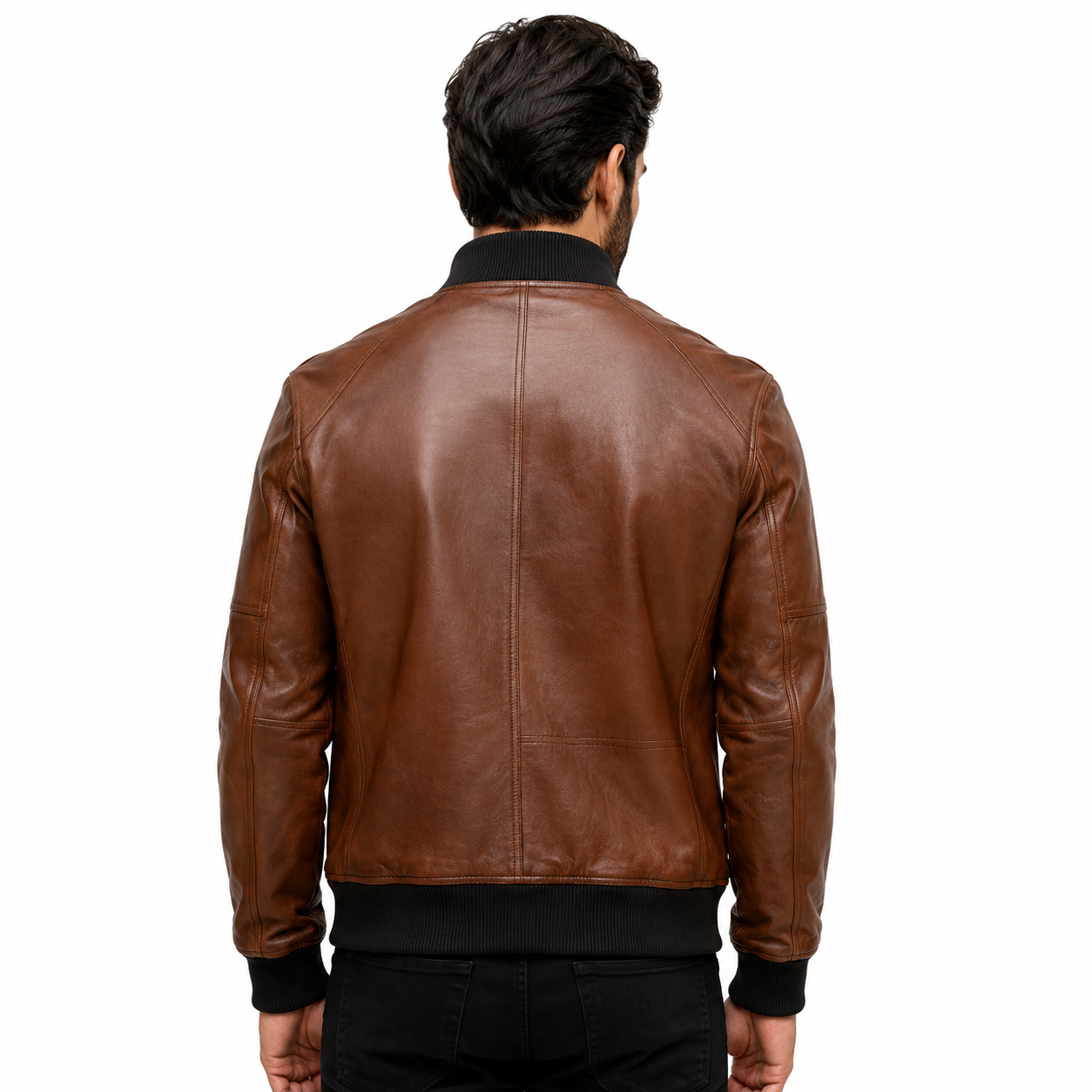 Men's brown leather flight bomber jacket