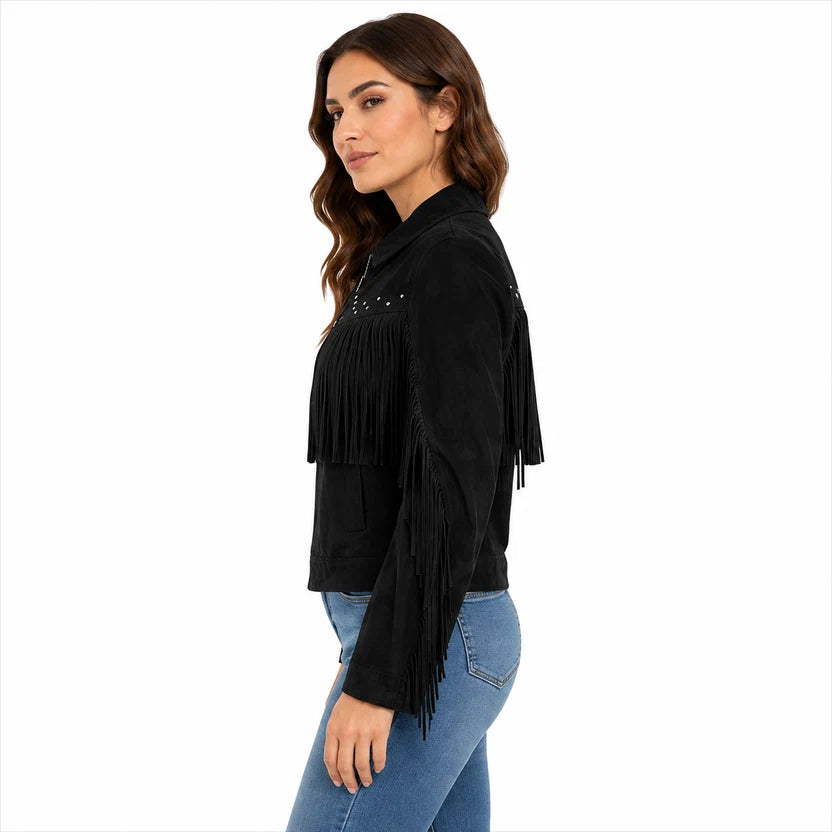 Women's Pink Suede Fringe Jacket