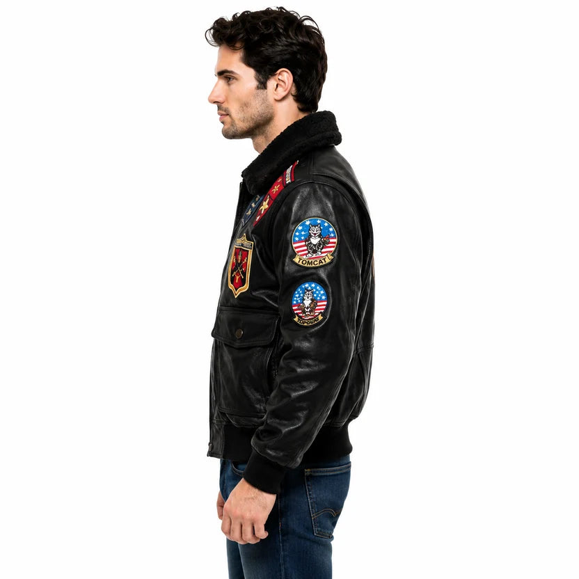 Black Leather Top Gun Jacket