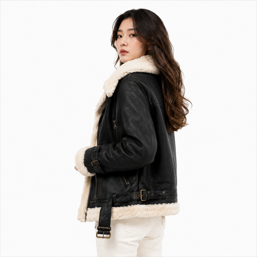 Velocite Oversized Leather Shearling Jacket