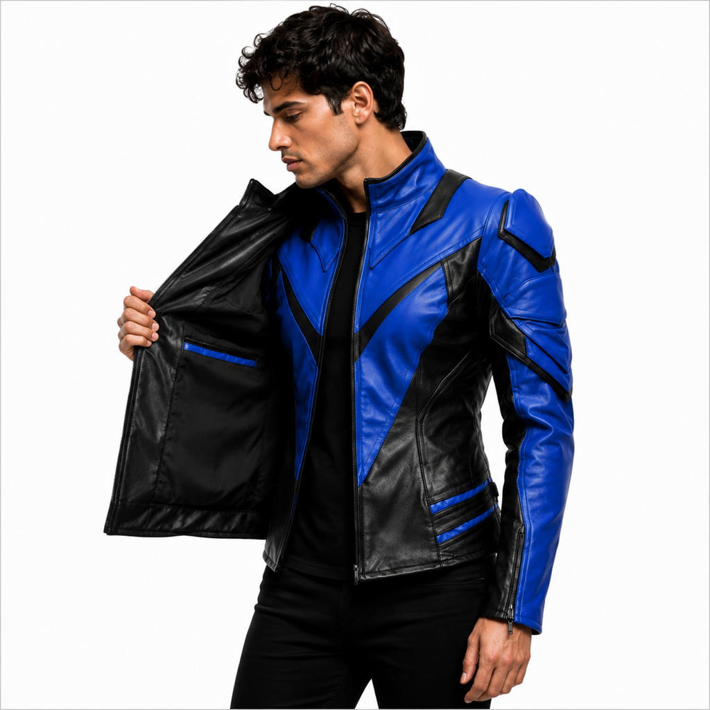 Men's Royal Blue Armored Leather Jacket 