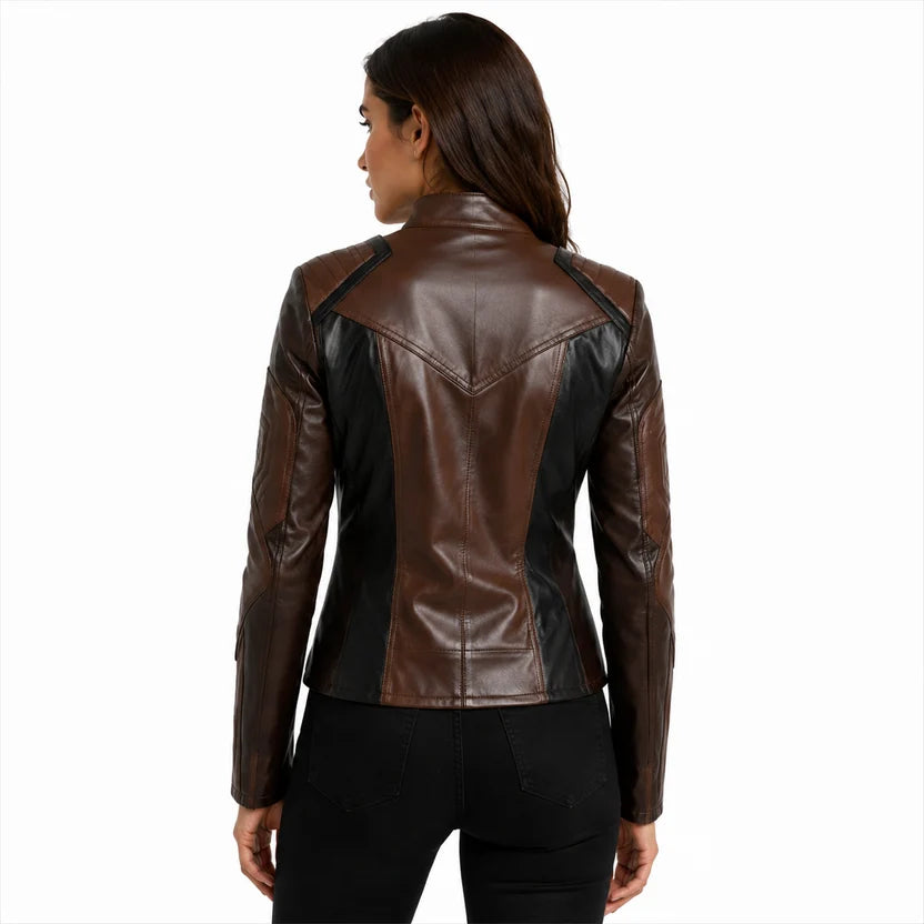 Women's Dark Brown Leather Panel Jacket