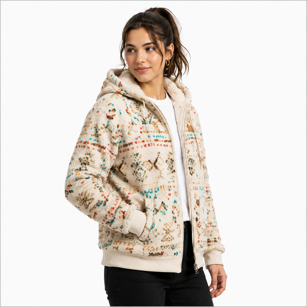 Sherpa Fleece Fabric Detail Aztec Pattern Women