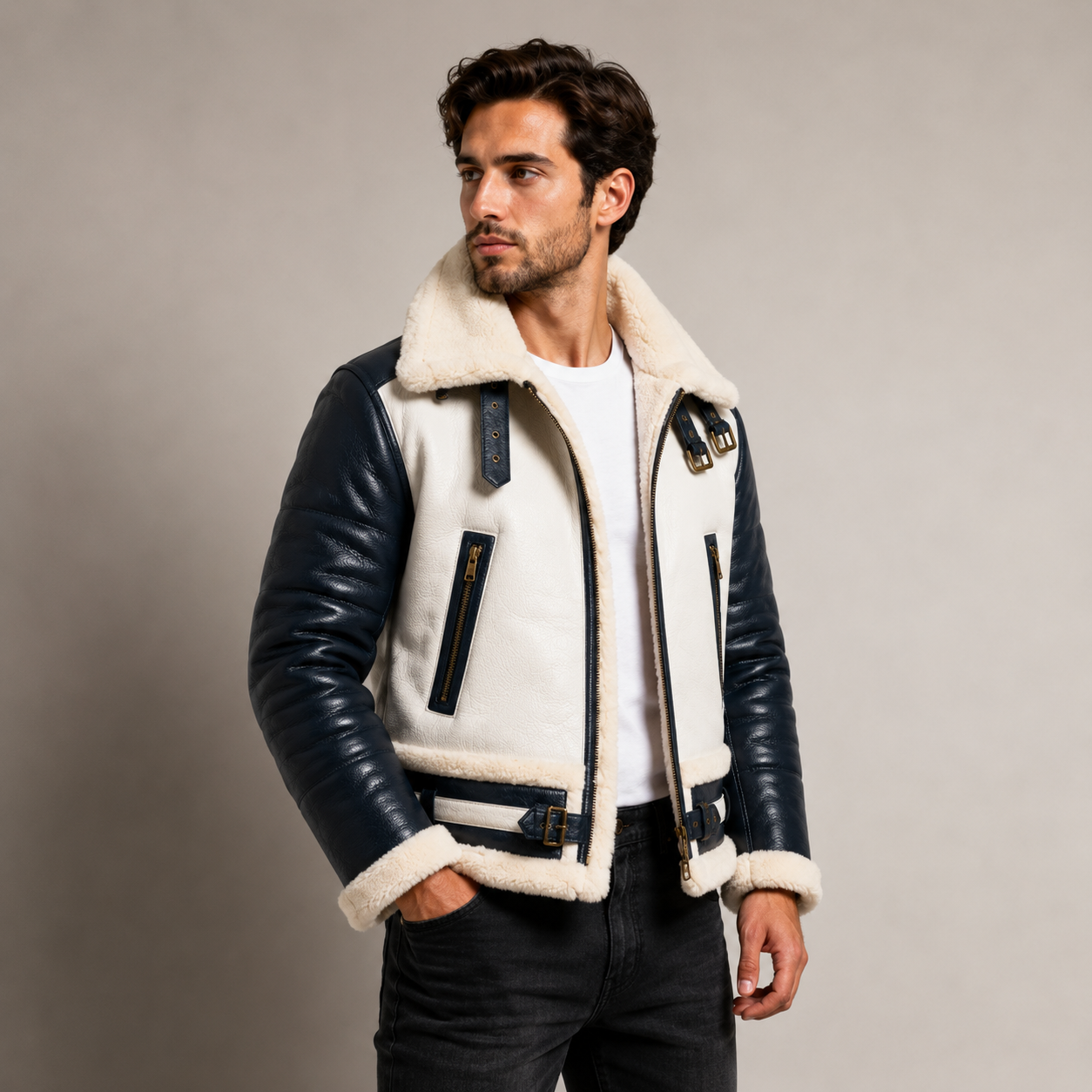 Men's Dual-Tone Navy & White Aviator Jacket