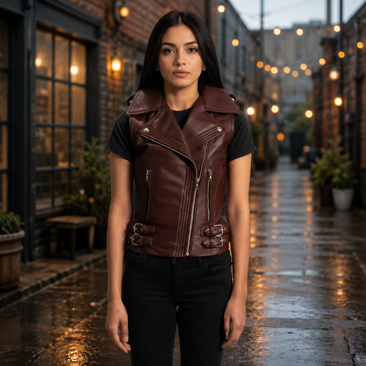 Rhonda Maroon Leather Biker Vest
