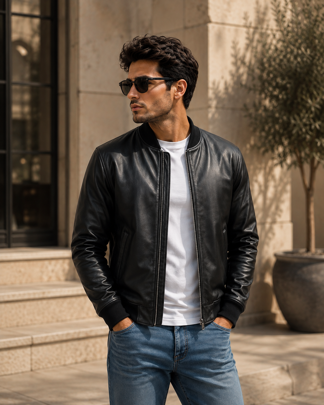 Men's Black Genuine Leather MA-1 Bomber Jacket