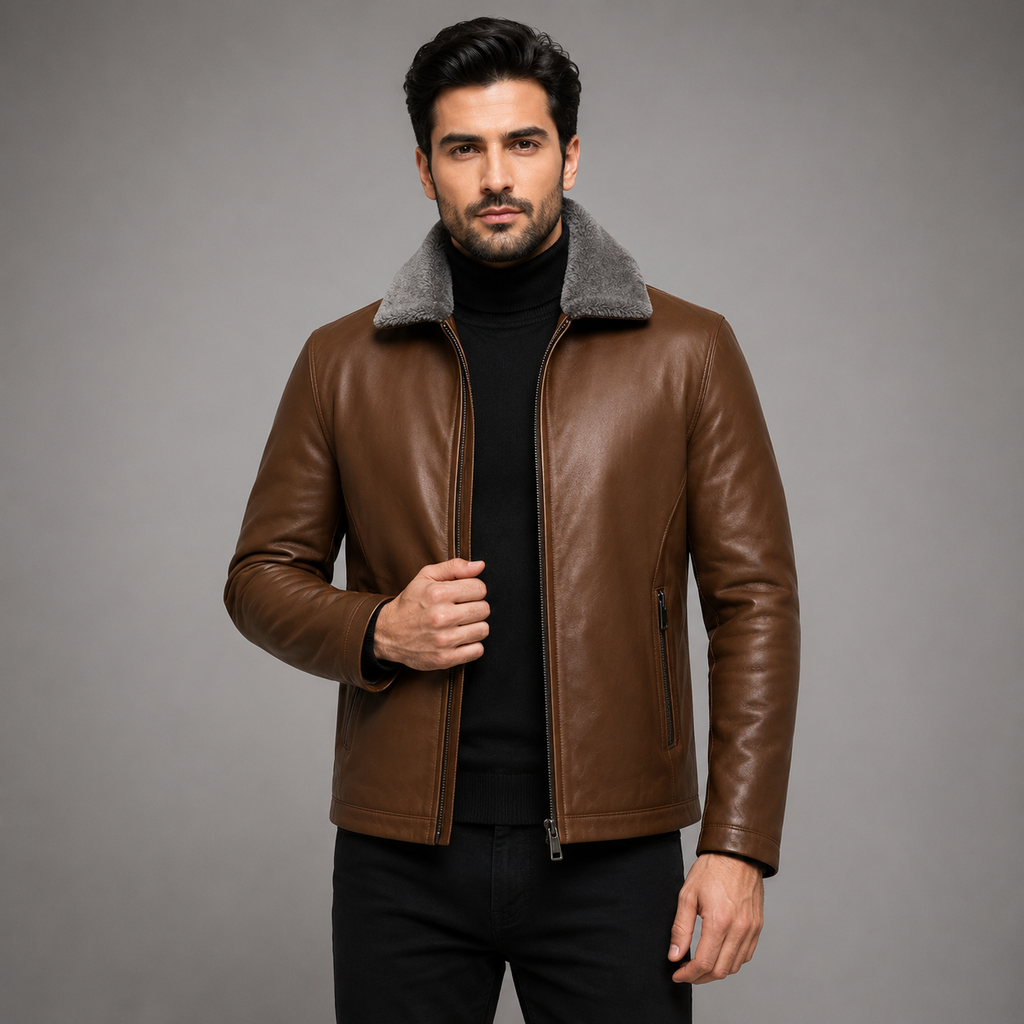 Men's brown leather jacket