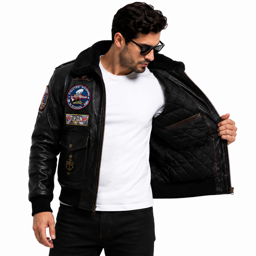 Men's Black Top Gun G-1 Aviator Leather Jacket