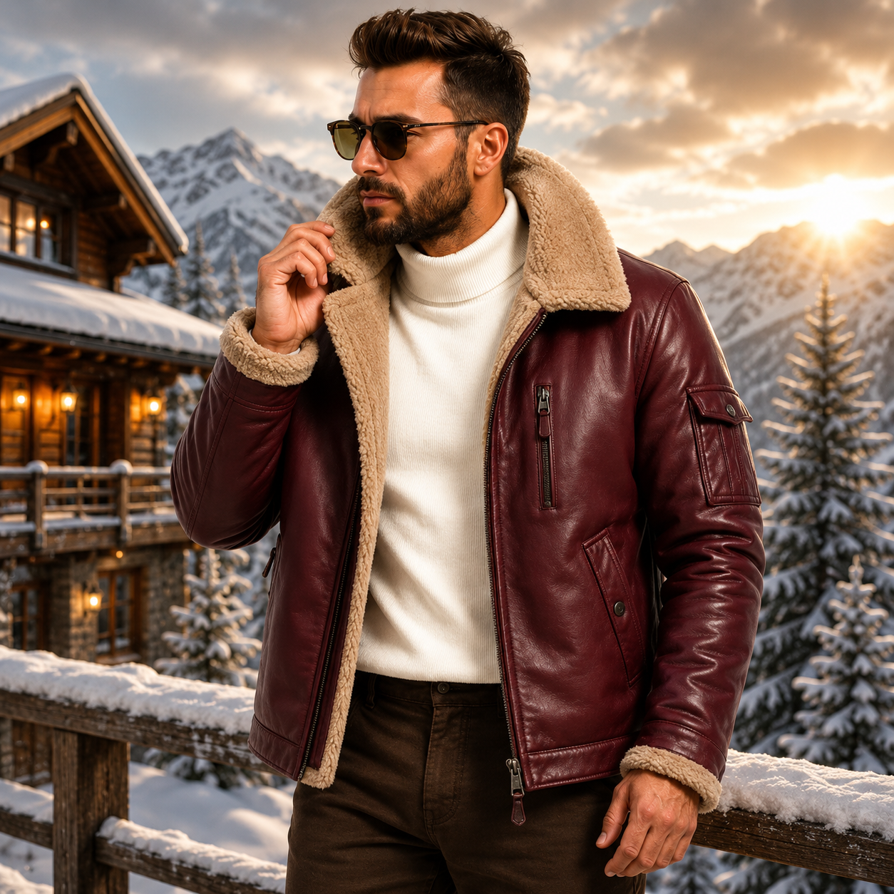 Men's Oxblood Red / Burgundy Leather Aviator Jacket