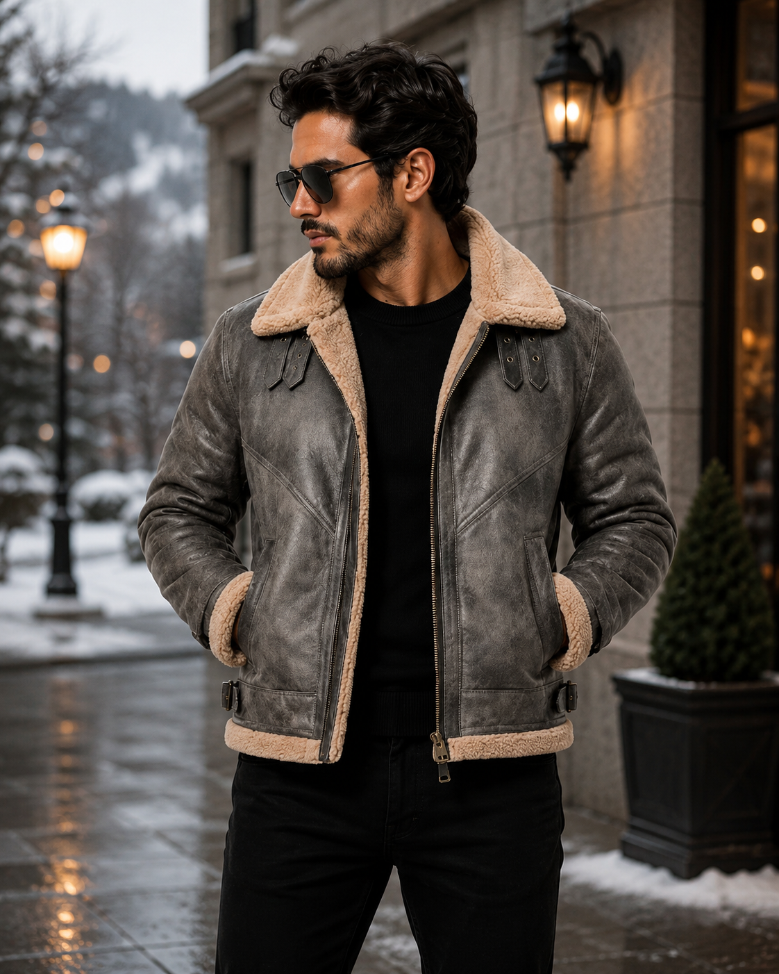 Men's Distressed Grey B-3 Aviator Jacket