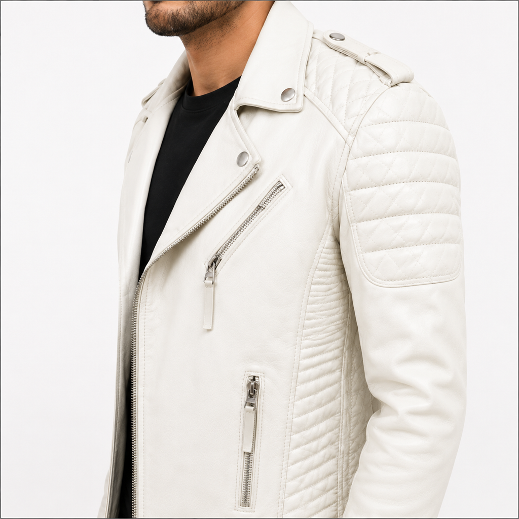 Men's Off-White Asymmetric Leather Biker Jacket