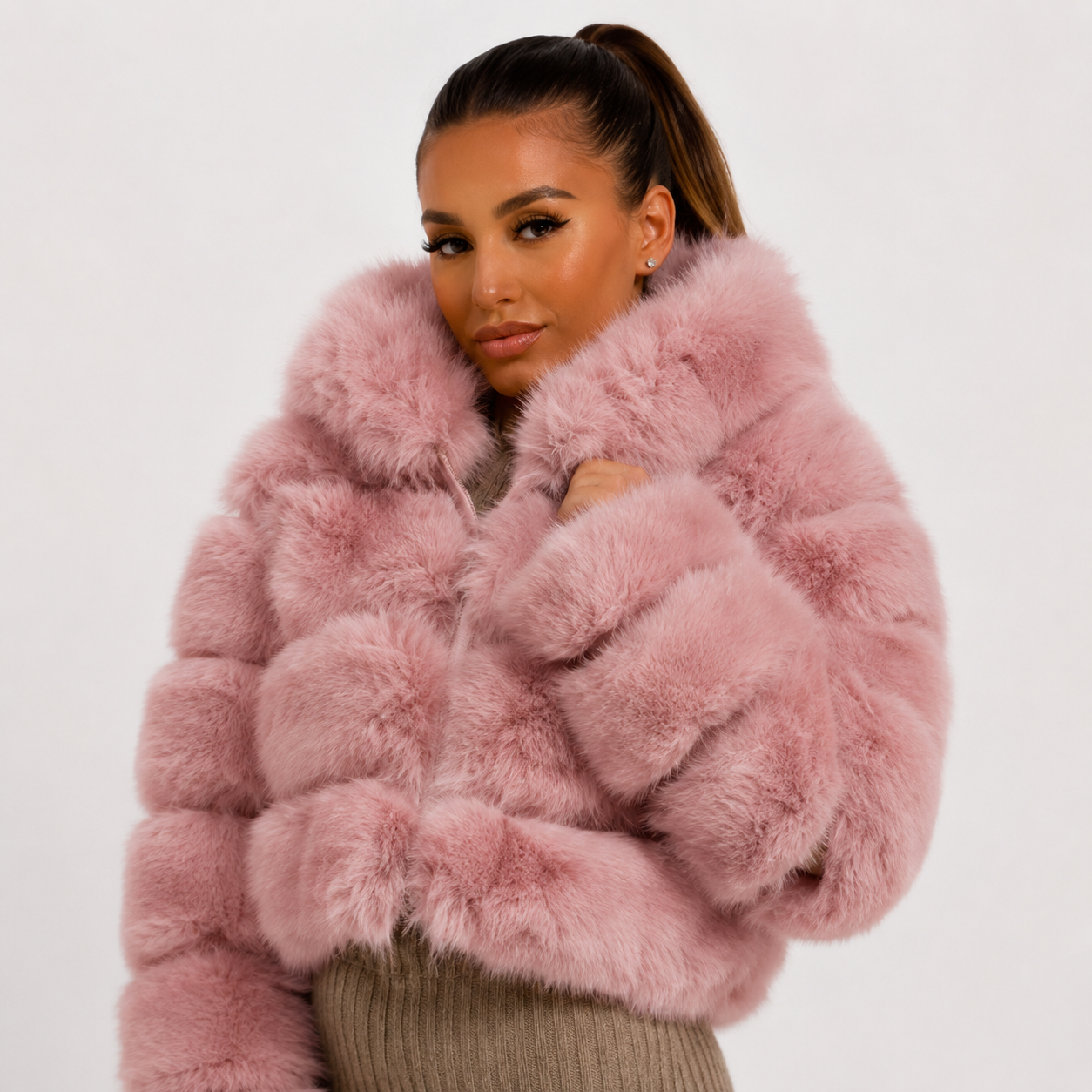 Women's  Pink Faux Fur Bubble Coat