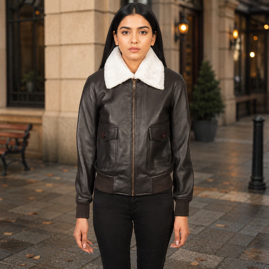 women's brown aviator leather jacket