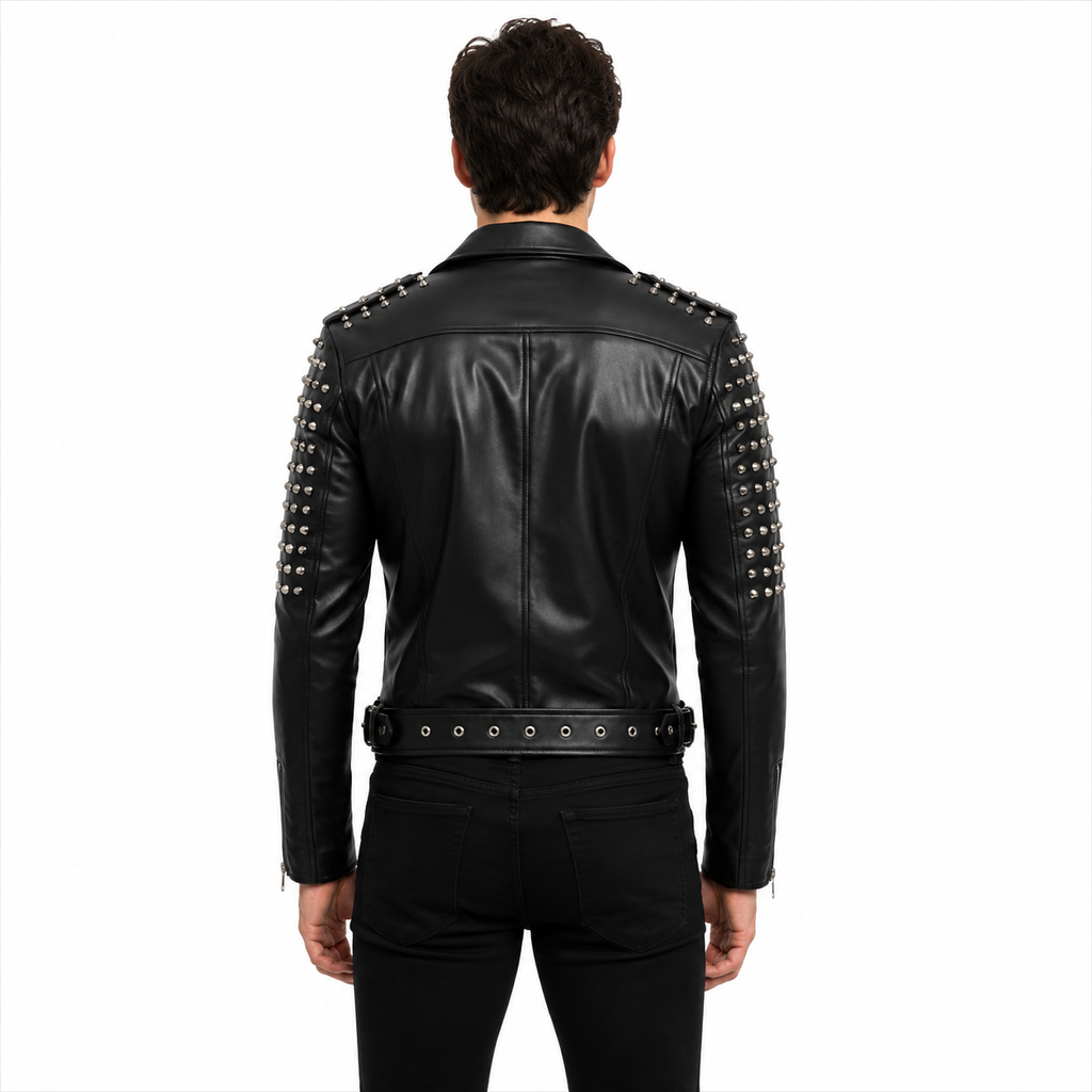 Men's Spiked Leather Biker Jacket 