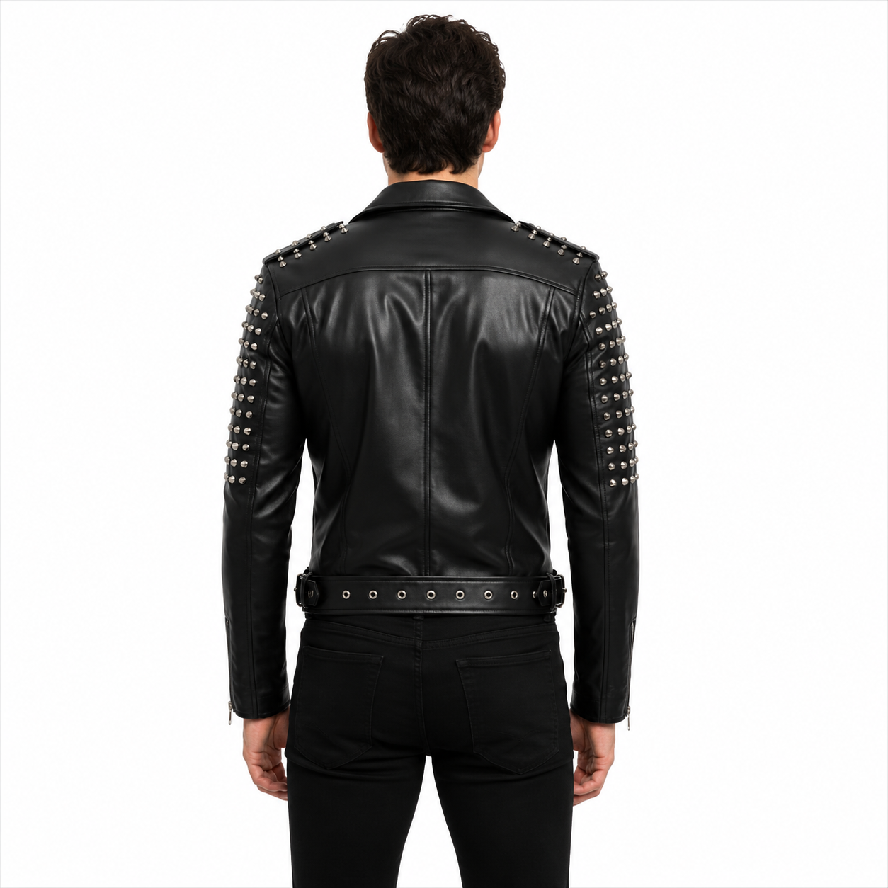 Men's Spiked Leather Biker Jacket 