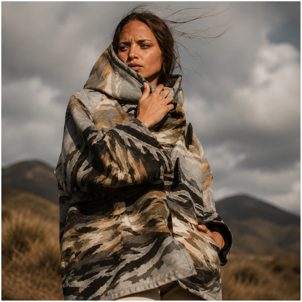Women's Hooded Toggle Cape Wool Jacket