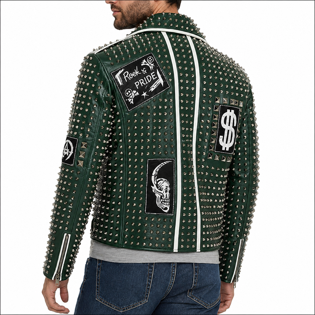 PHILIPP PLEIN Leather Green Color Studded Jacket