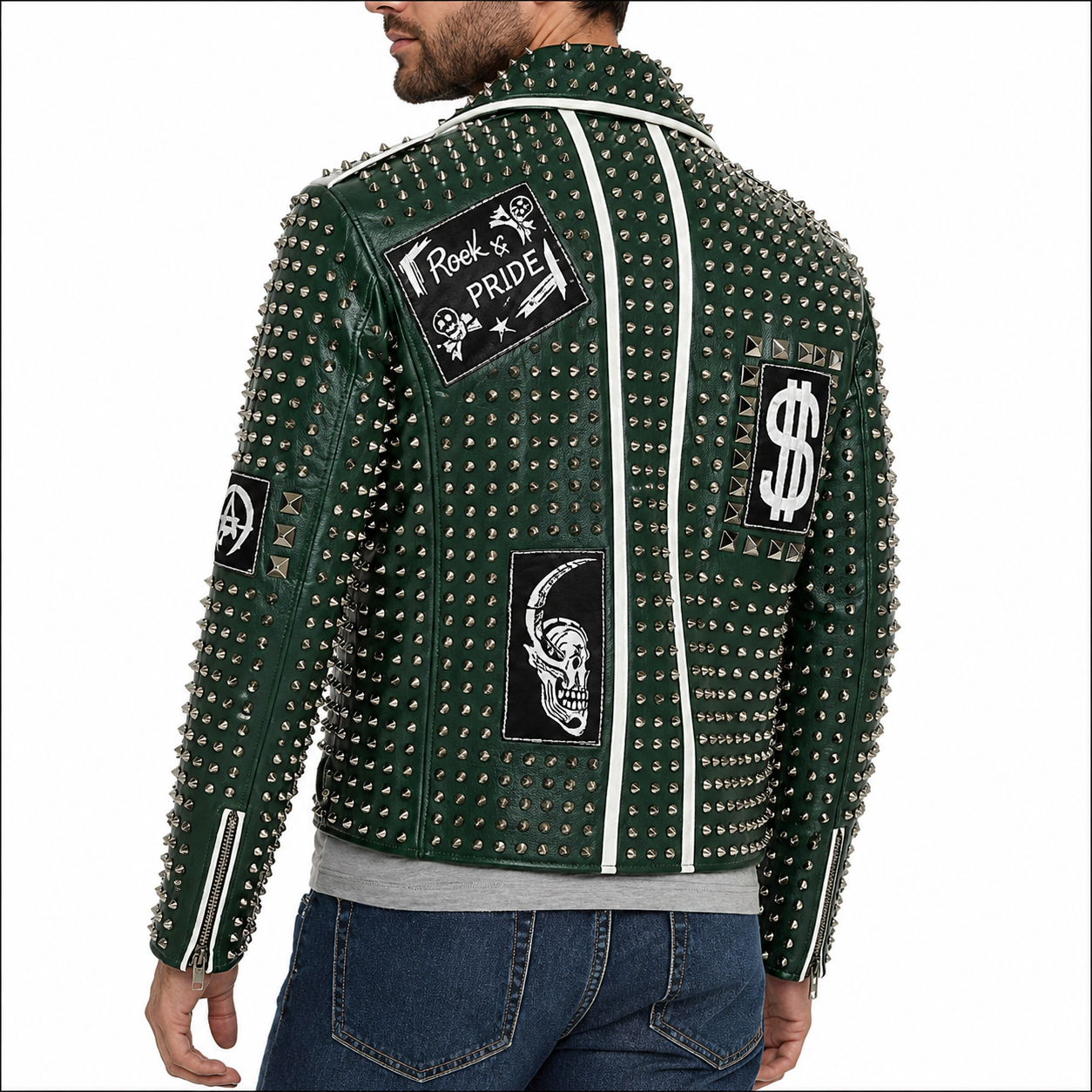 PHILIPP PLEIN Leather Green Color Studded Jacket