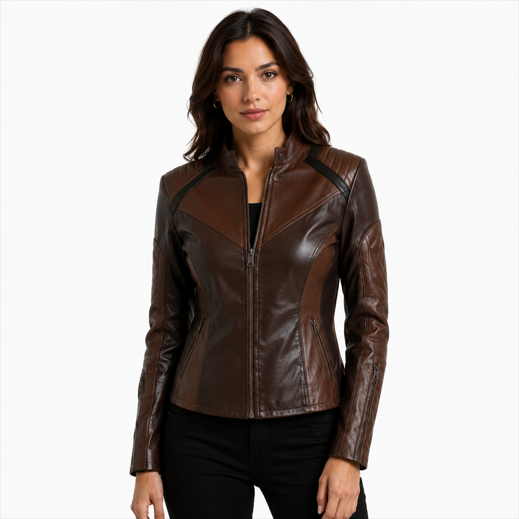 Women's Brown Cafe Racer Leather Jacket