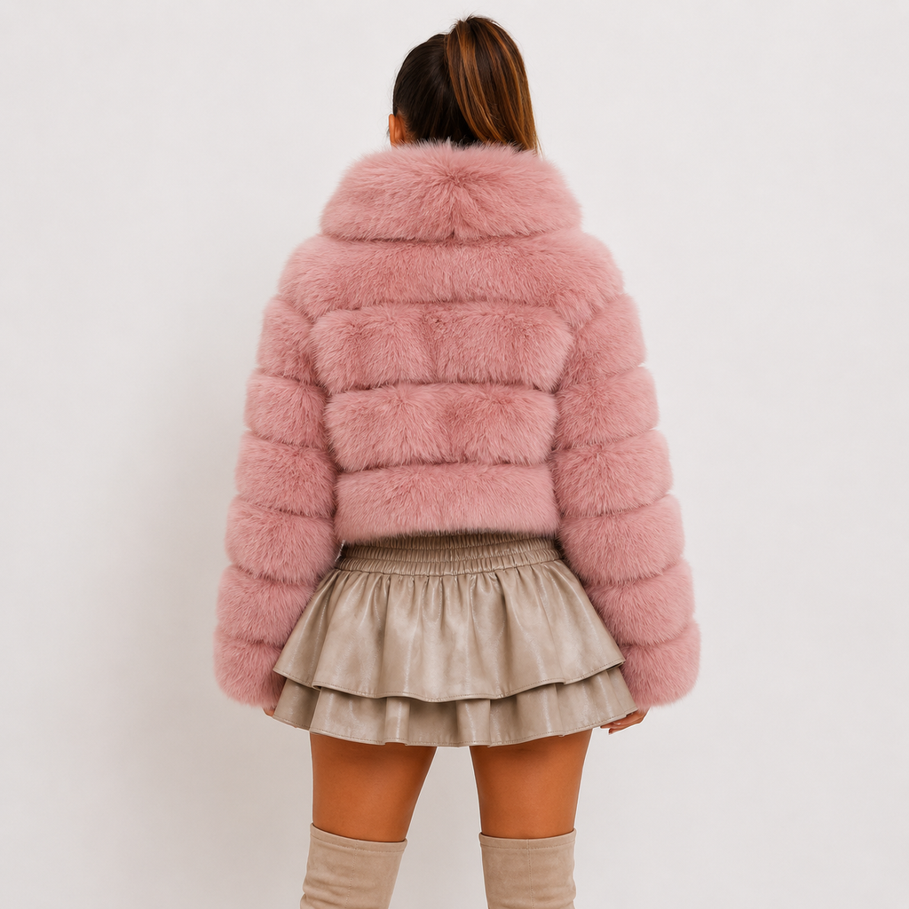 Women's  Pink Faux Fur Bubble Coat