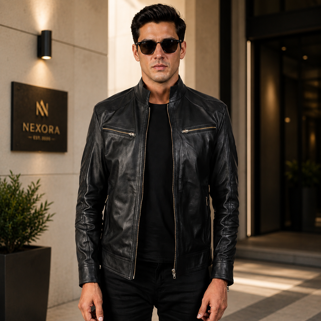 Men's Black Cafe Racer Leather Jacket