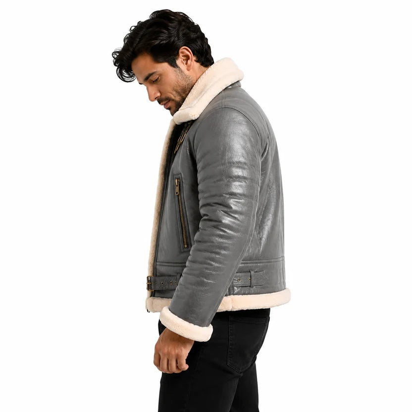 grey leather bomber jacket