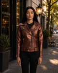 Women's Metallic Bronze Biker Leather Jacket