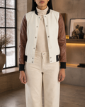 Women's Cream Varsity Jacket Streetwear Outfit