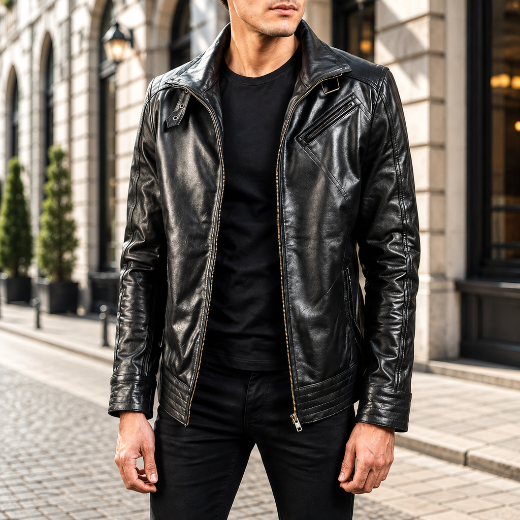 Men's Black Leather Biker Jacket 