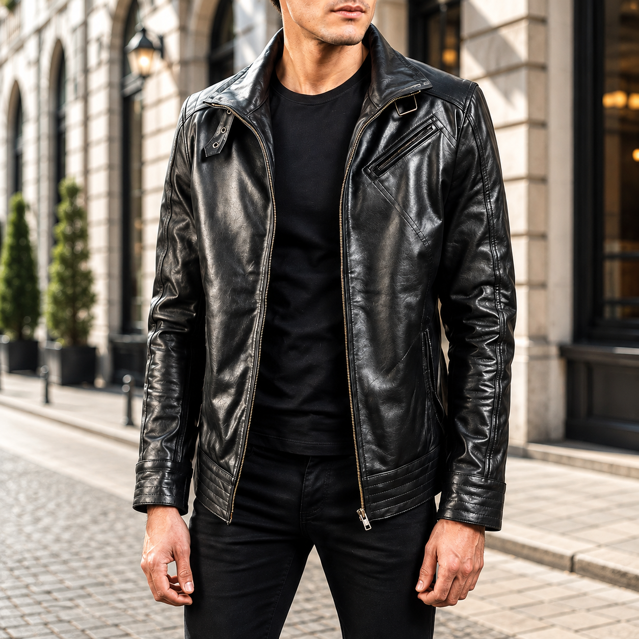 Men's Black Leather Biker Jacket 
