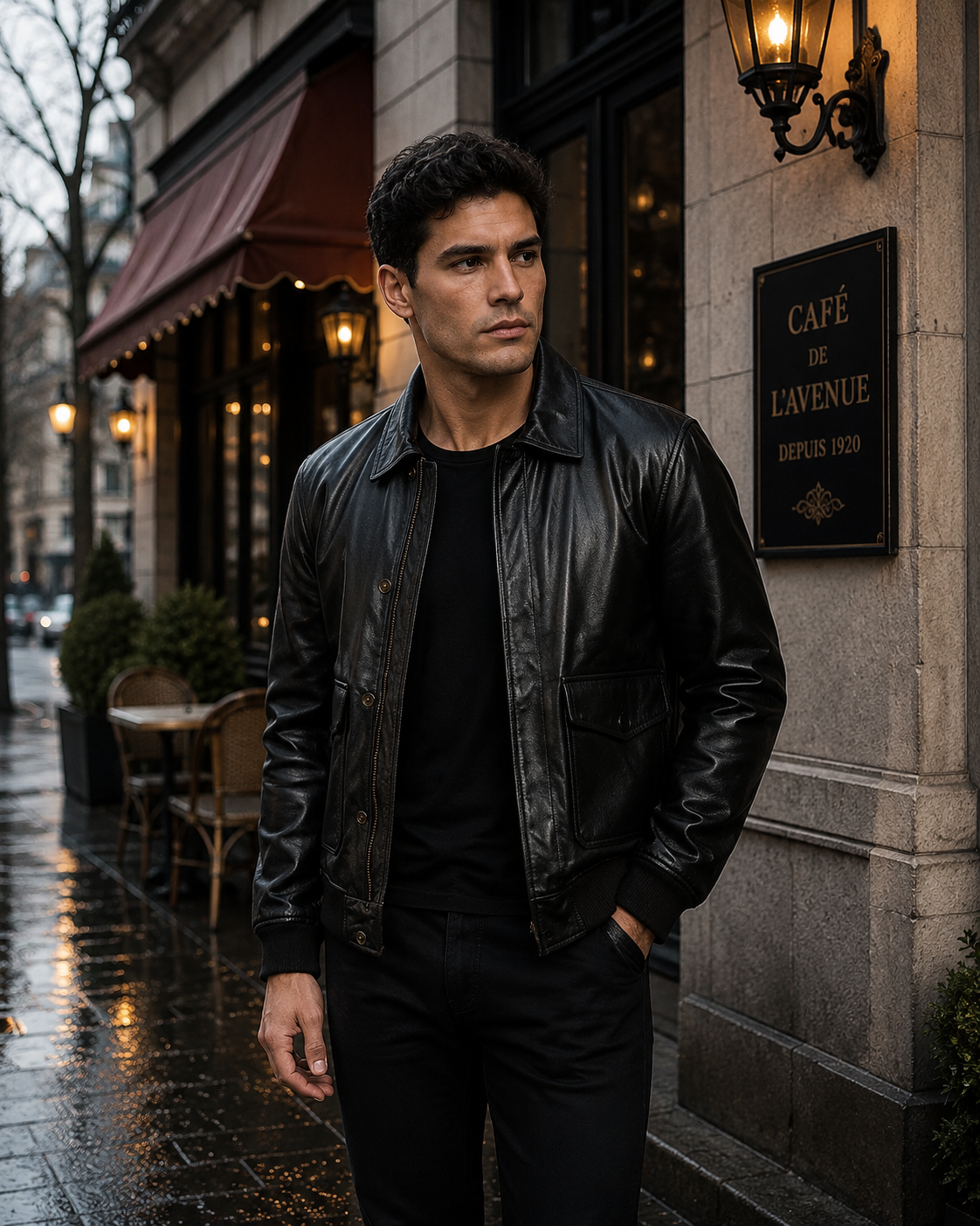 Men's Black Genuine Leather Bomber Jacket