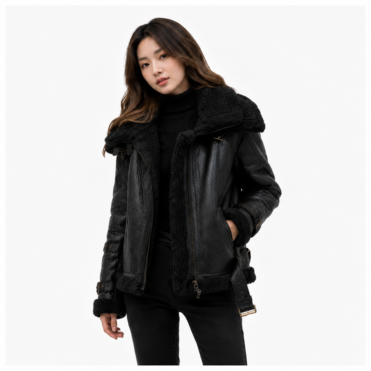 Velocite Oversized Leather Shearling Jacket