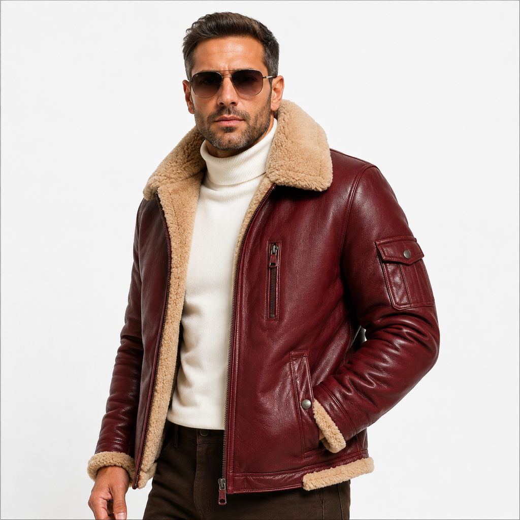 Men's Oxblood Red / Burgundy Leather Aviator Jacket