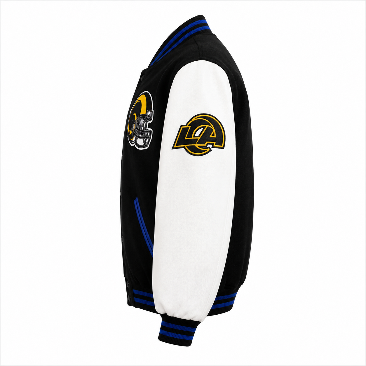 LA Rams Varsity Jacket with Work in the Dark Quote and LA Patch