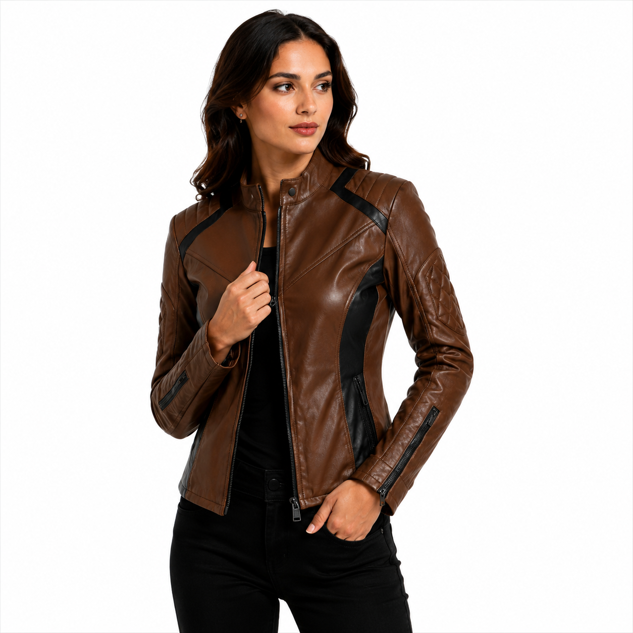 Women's Brown Cafe Racer Leather Jacket