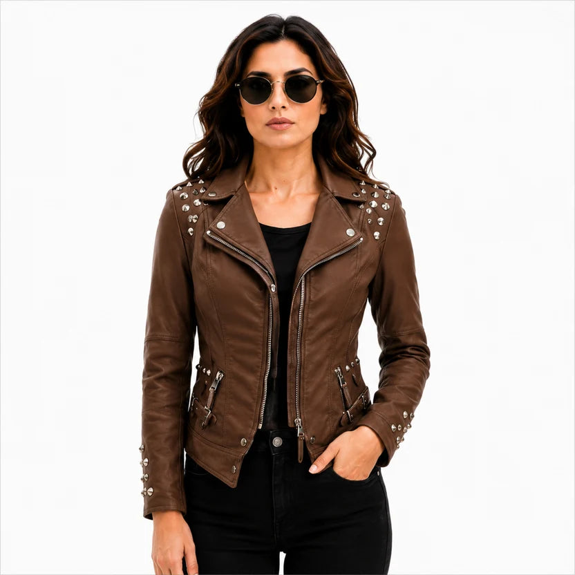 women's brown leather jacket