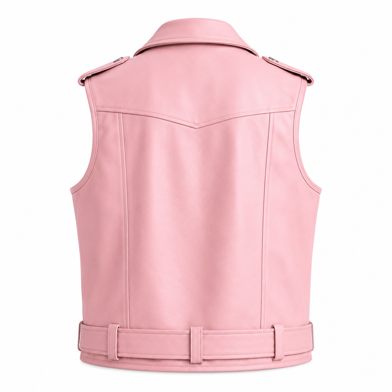 Women's Pink Leather Biker Vest