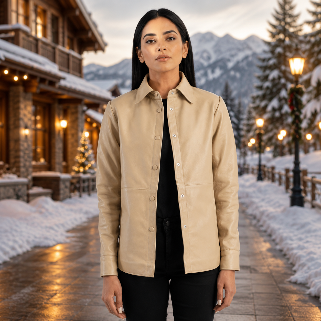 Zenith Beige Leather Shirt Jacket