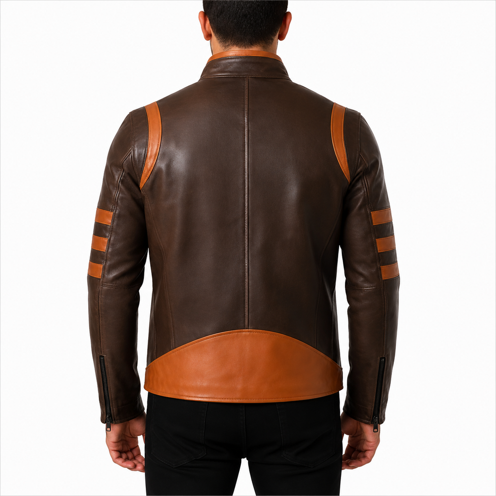 Men's Two Tone Brown Leather Motorcycle Jacket