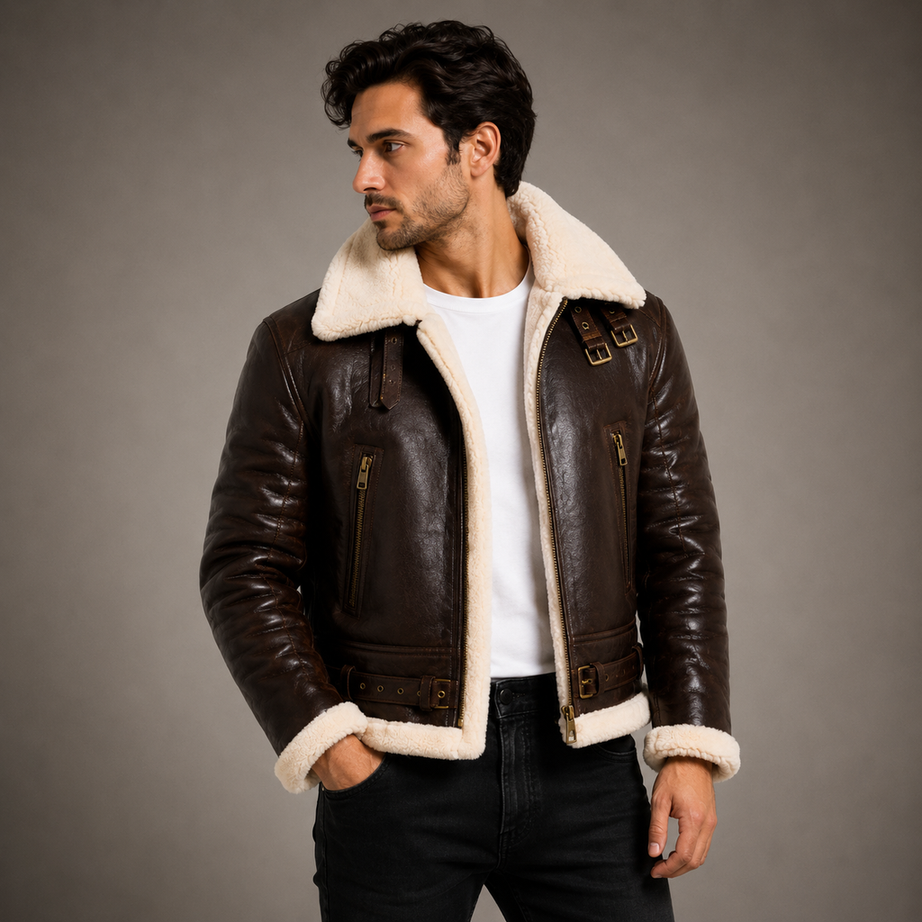Men's Classic Dark Brown B-3 Aviator Jacket