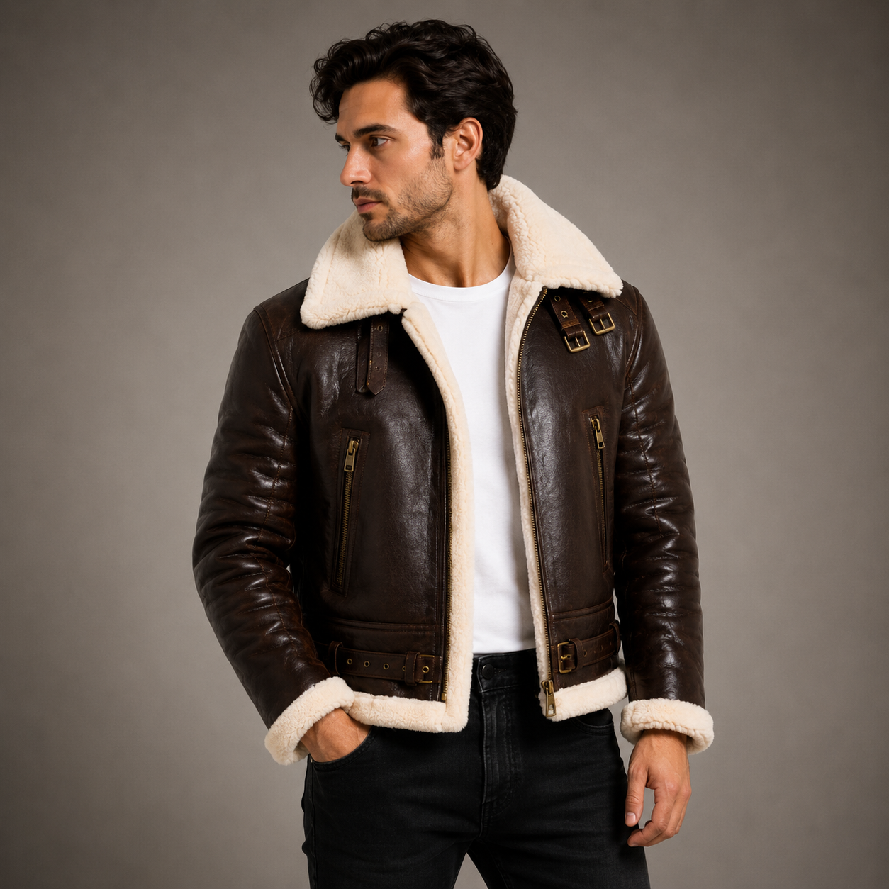 Men's Classic Dark Brown B-3 Aviator Jacket