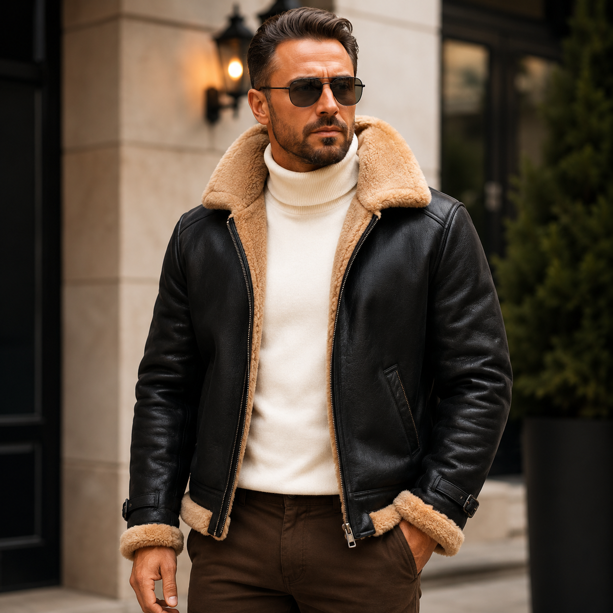 Men's Black & Tan B-3 Aviator Jacket