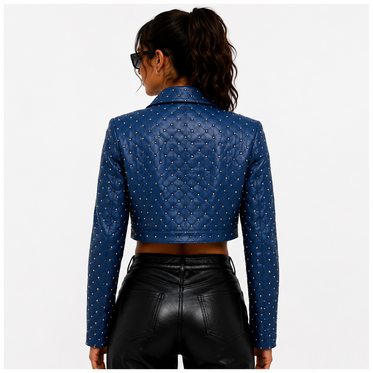 Women's Royal Blue Cropped Quilted Jacket