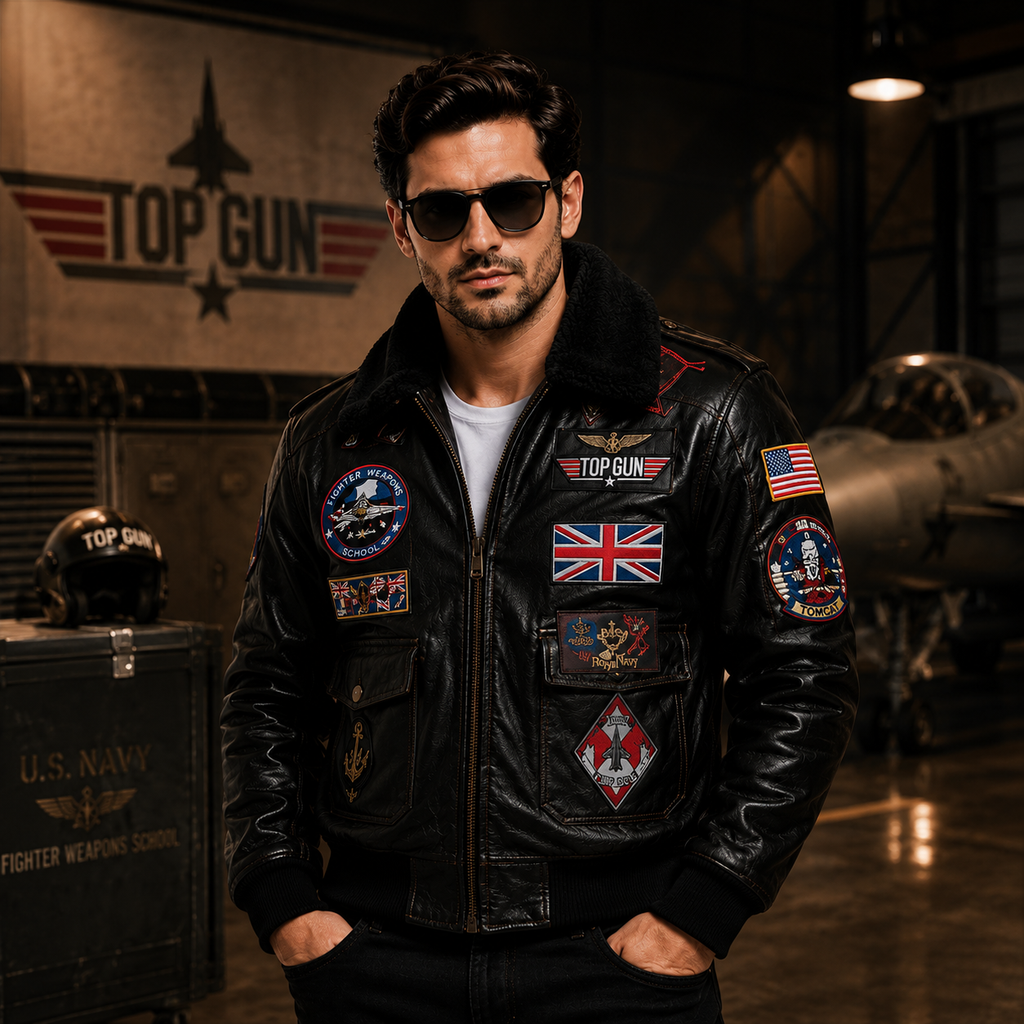 Men's Black Top Gun G-1 Aviator Leather Jacket