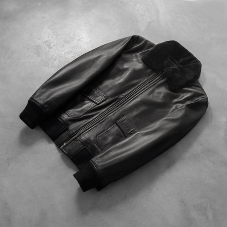 Airin G-1 Black & White Leather Bomber Jacket