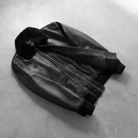 Airin G-1 Black & White Leather Bomber Jacket
