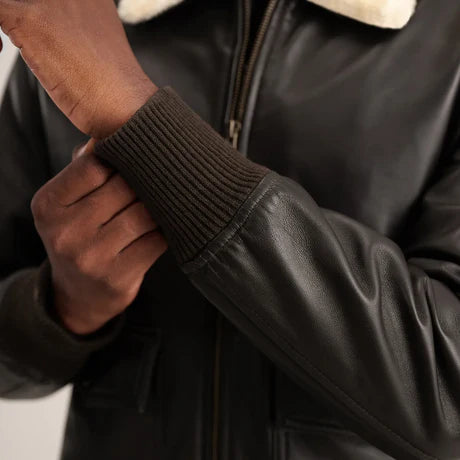 Airin G-1 Black & White Leather Bomber Jacket