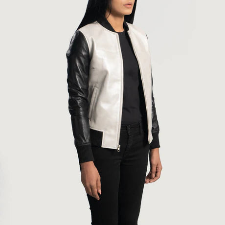 Cole Silver Leather Bomber Jacket