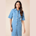 light blue long denim dress