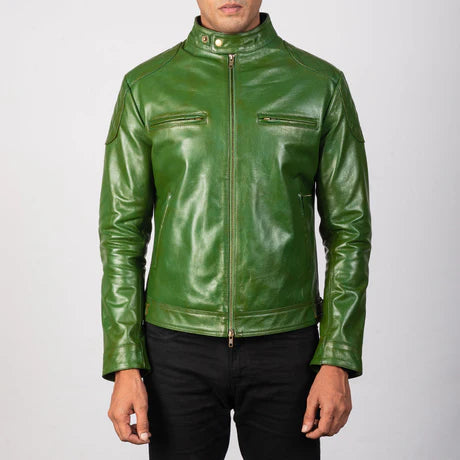 Gatsby Blue Leather Biker Jacket